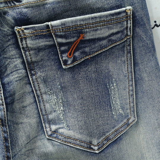 Herren modische Ripped Jeans mit kreativen Steppnähten R&B