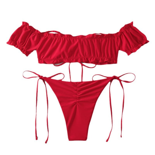 Damen Bandeau Bikini mit puffärmeliger Oberteil R&B