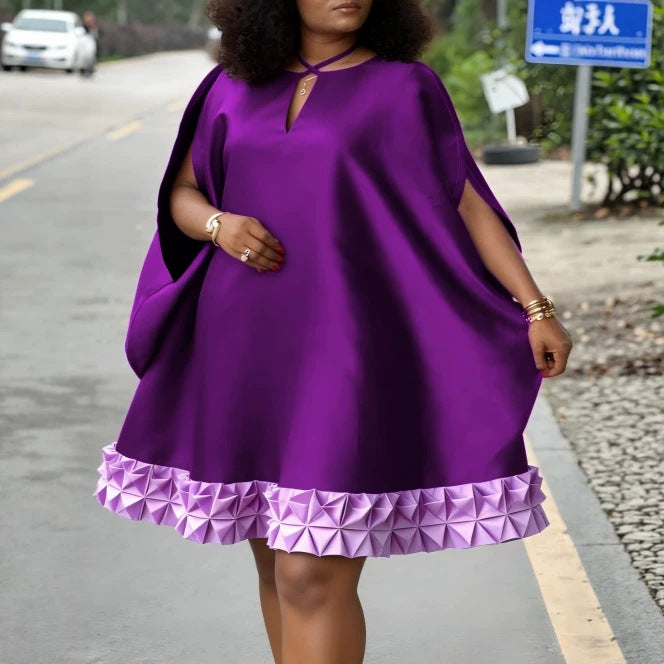 Damen elegantes kurzärmeliges Kleid mit voluminösem Rüschenunterrand R&B