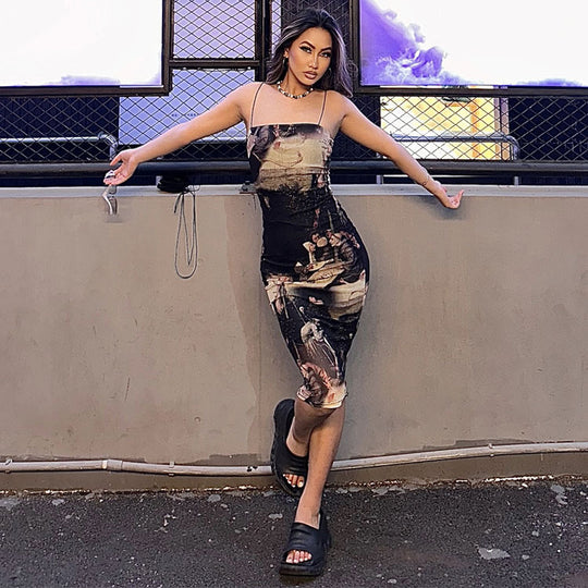 Damen figurbetontes Kleid mit kreativem Kunstdesign R&B