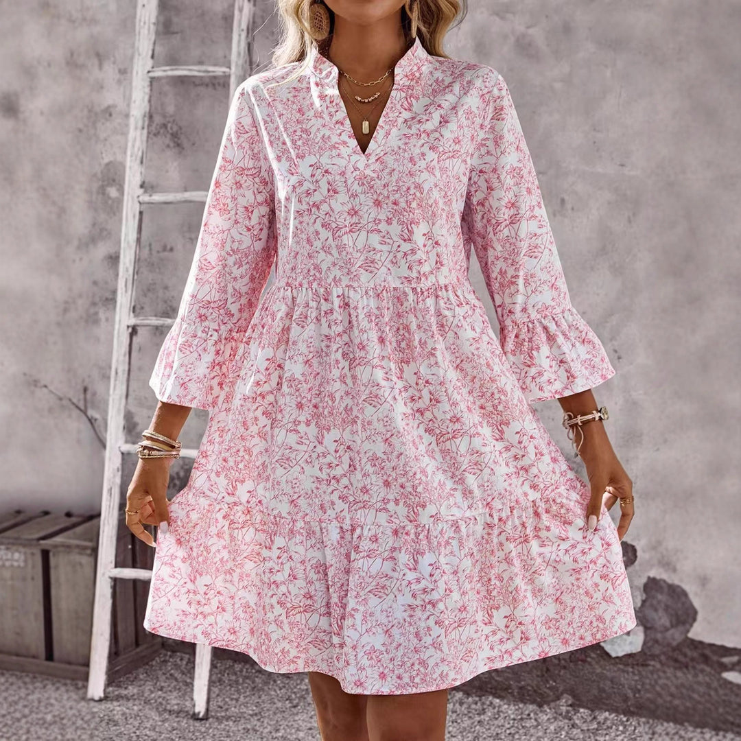 Damen Freizeitkleid mit floralem Design und Rüschen R&B