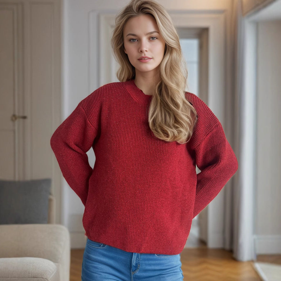 Damen lässiger Strickpullover mit großzügigem Schnitt und angenehmer Textur R&B