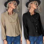 Damen Bluse mit Rüschendetails und dekorativer Knopfleiste R&B
