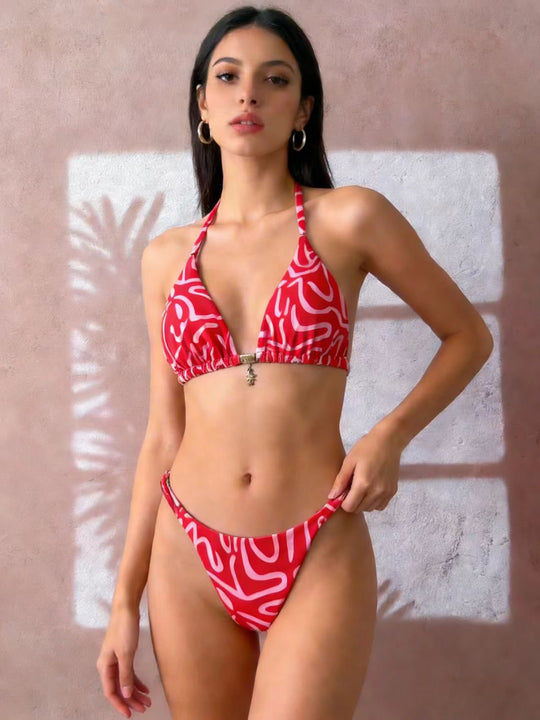 Damen Triangel-Bikini mit floralen Mustern und verstellbaren Bändern R&B