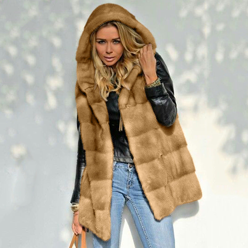 Damen Fleece-Weste mit Kapuze R&B
