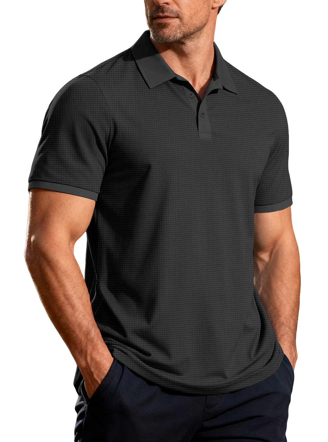 Herren nan strukturiertes Piqué-Kurzarm-Poloshirt mit Hemdkragen R&B