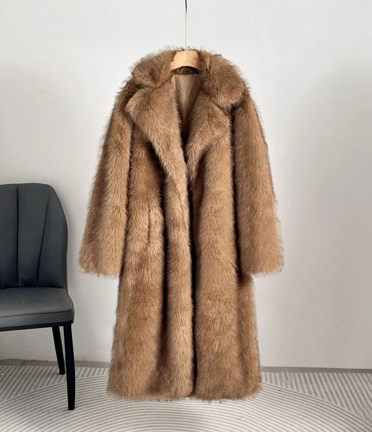 Damen Eleganter Pelzmantel mit großen Taschen R&B
