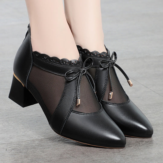 Damen Elegante Stiefeletten mit transparentem Mesh-Einsatz und modischem Riemen R&B