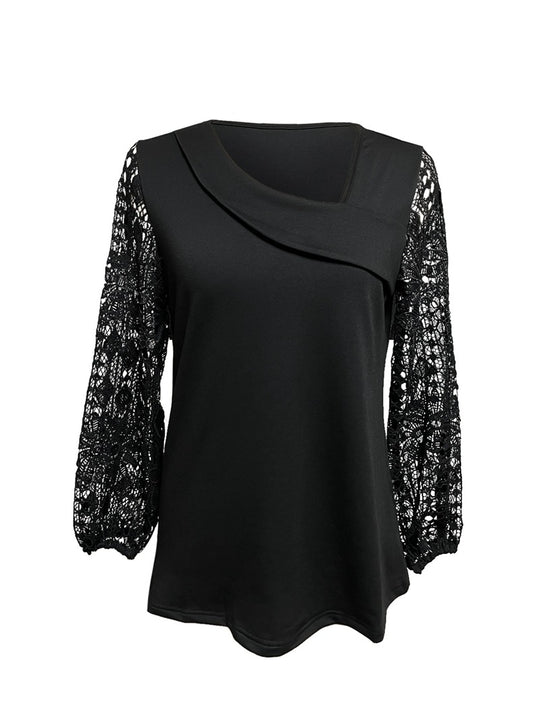 Damen Bluse mit modernen Spitzenärmel und elegantem V-Ausschnitt Heidi-Mode