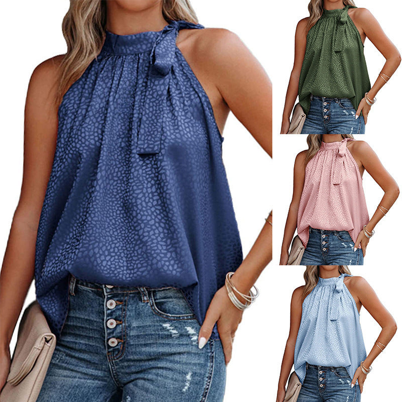 Damen Chiffon Top mit dekorativem Krawattenausschnitt R&B