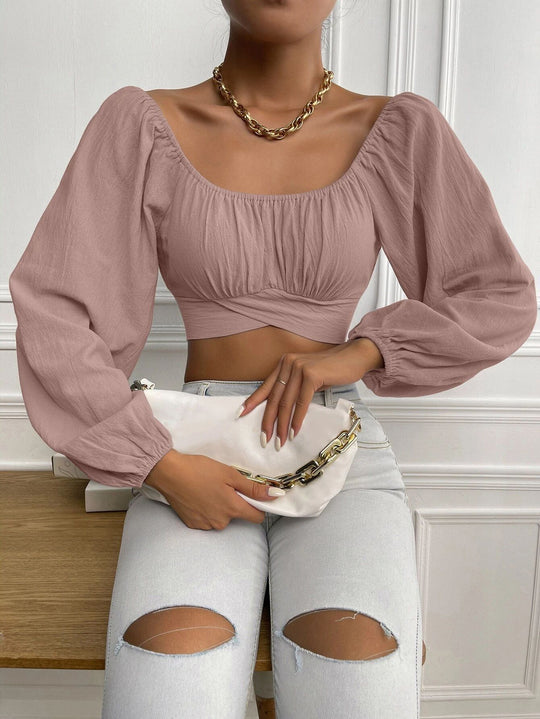 Damen Crop-Top mit Ballettärmeln und gerafftem Design R&B