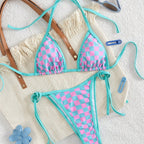 Damen Triangel-Bikini mit Karomuster und raffinierten BindR&Bändern R&B