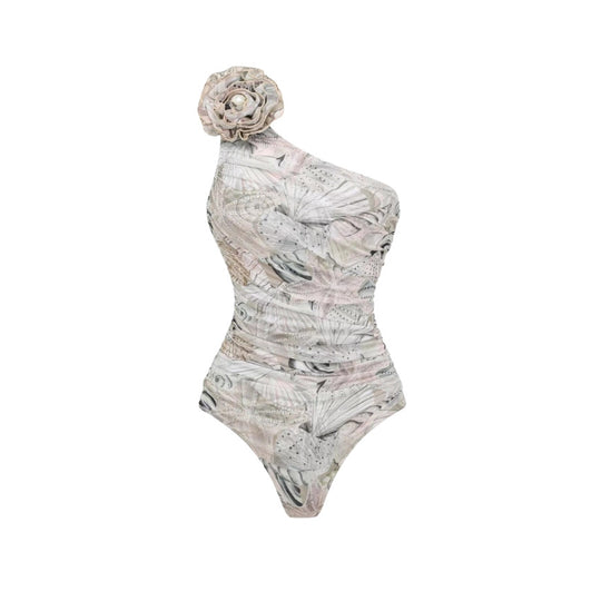 Damen Einseitiger Badeanzug mit floraler Applikation R&B