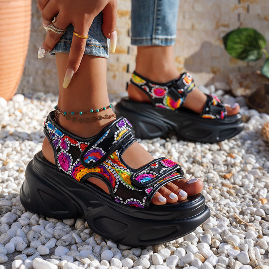 Damen Glamouröse Plateau-Sandalen mit verstellbaren Riemen und funkelnden Applikationen R&B