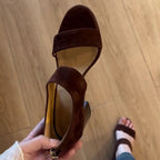 Damen eleganter Slingback-Blockabsatzschuh mit weichem Veloursleder R&B