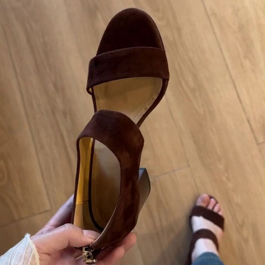 Damen eleganter Slingback-Blockabsatzschuh mit weichem Veloursleder R&B