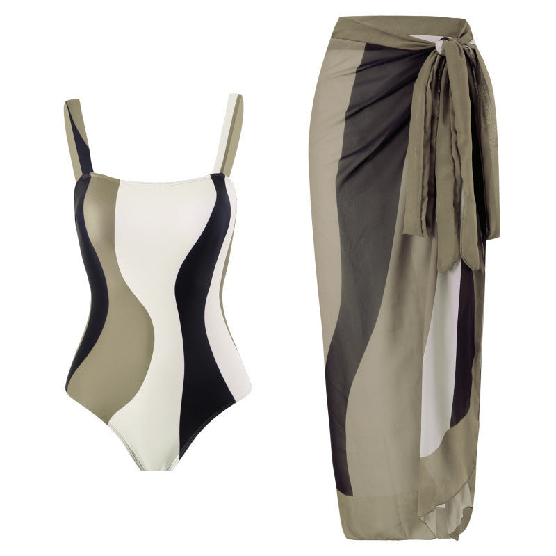Damen Einteiler Badeanzug mit stilvollem Wickelrock R&B