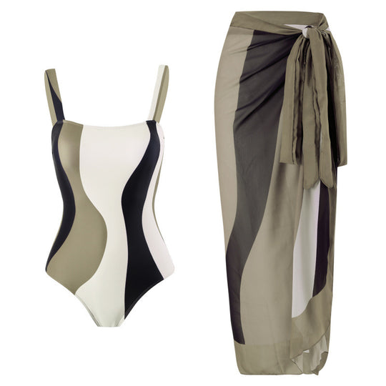 Damen Einteiler Badeanzug mit stilvollem Wickelrock R&B