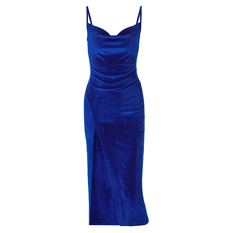 Damen Elegantes Satin-Midikleid mit Drapierung und Seitenschlitz R&B
