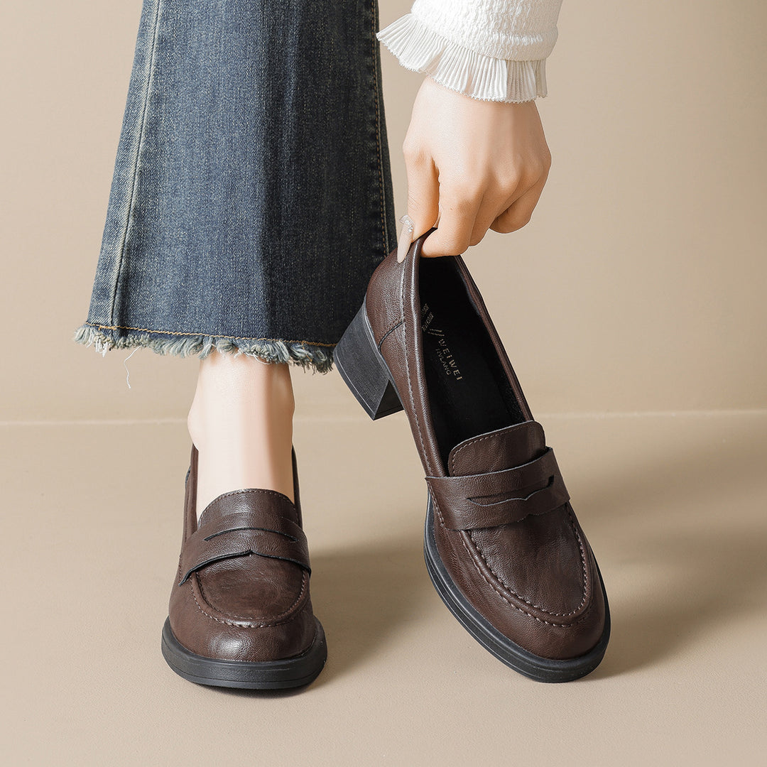 Damen Leder Slip-On-Pumps mit modischem Blockabsatz R&B