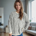 Damen Grobstrickpullover mit modernem Zopfdesign und lässigem Schnitt R&B