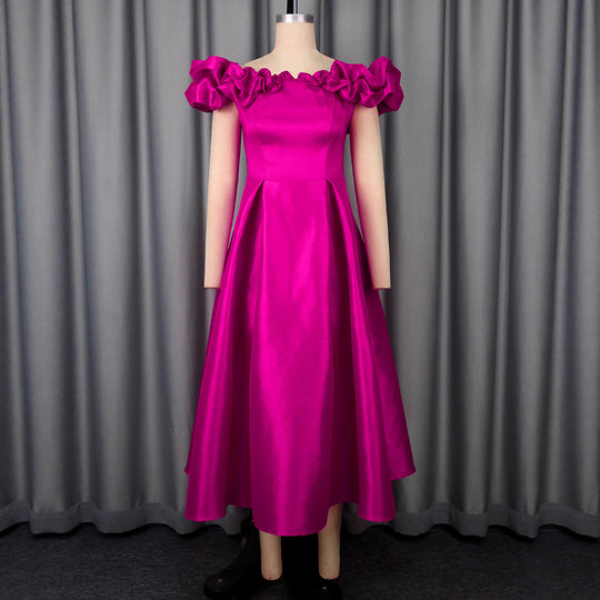 Damen Cocktailkleid mit schulterfreiem Design und voluminösen Rüschendetails R&B