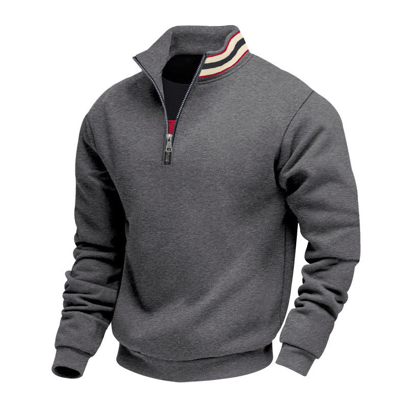 Herren nan Halbzip-Sweatshirt mit sportivem Ringkragen und weichem Fleece-Innenfutter R&B