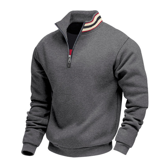 Herren nan Halbzip-Sweatshirt mit sportivem Ringkragen und weichem Fleece-Innenfutter R&B
