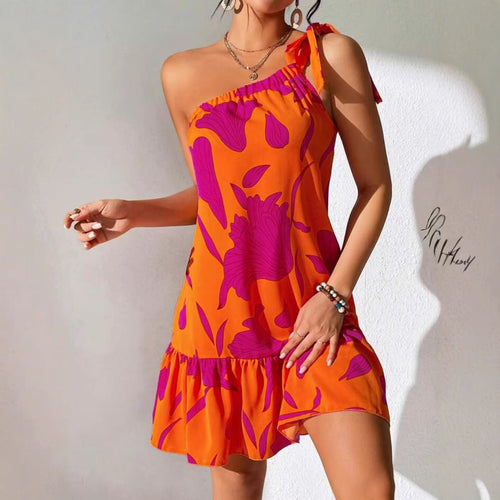 Damen Trägerloses Sommerkleid mit voluminösem Rock und floralem Design R&B