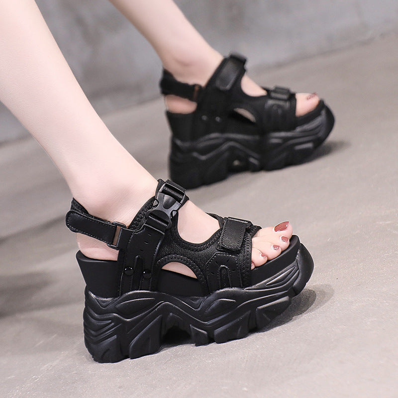 Damen Sportliche Plateau-Sandalen mit verstellbaren Riemen und rutschfester Sohle