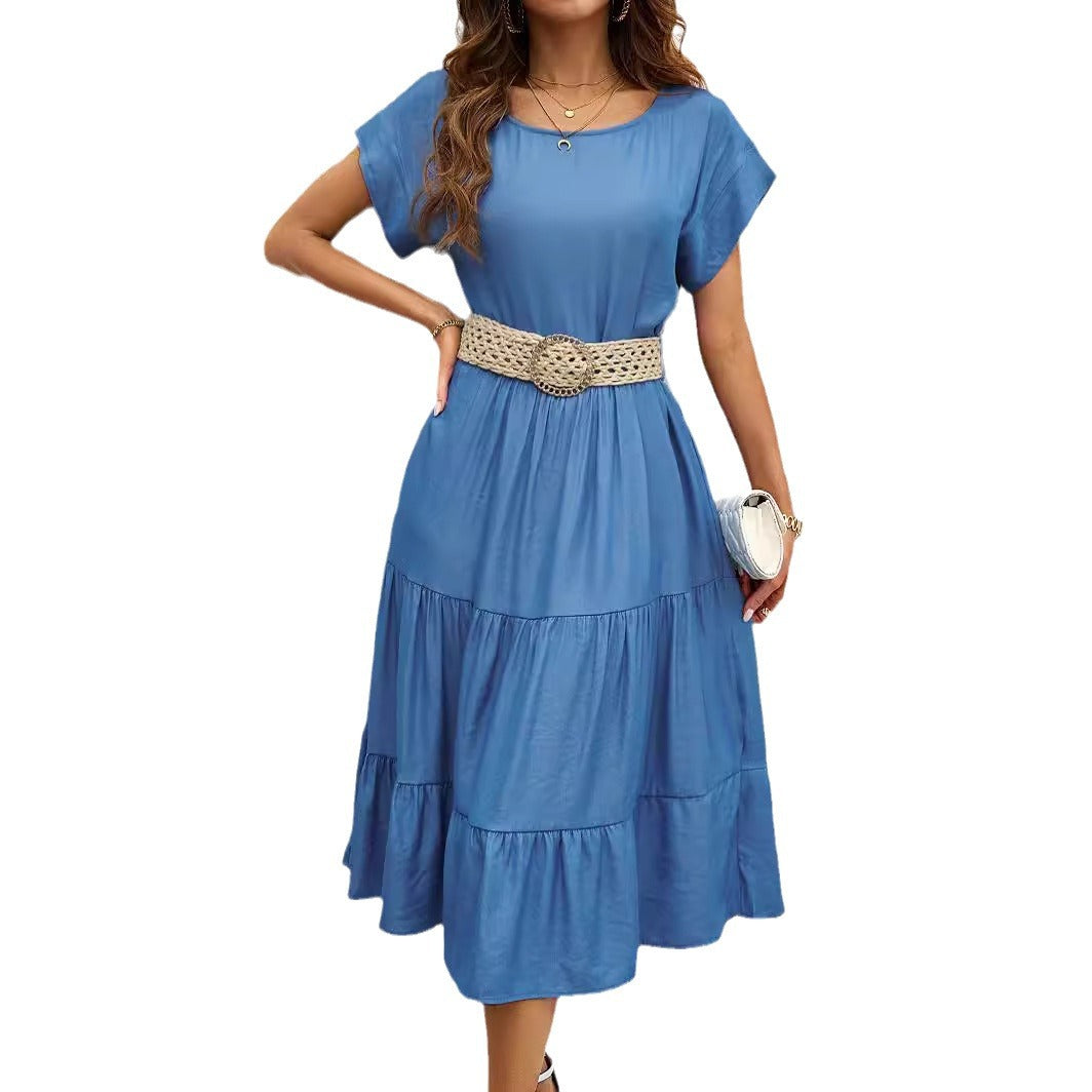 Damen lässiges Midi-Kleid mit voluminösem Rock und lockerer Passform R&B