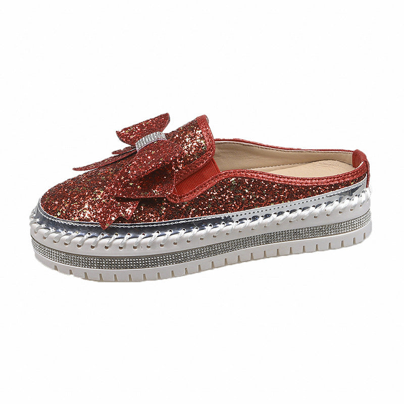 Damen Glamouröse Slipper mit funkelndem Glitzer und dekorativem Schleifen-Detail R&B