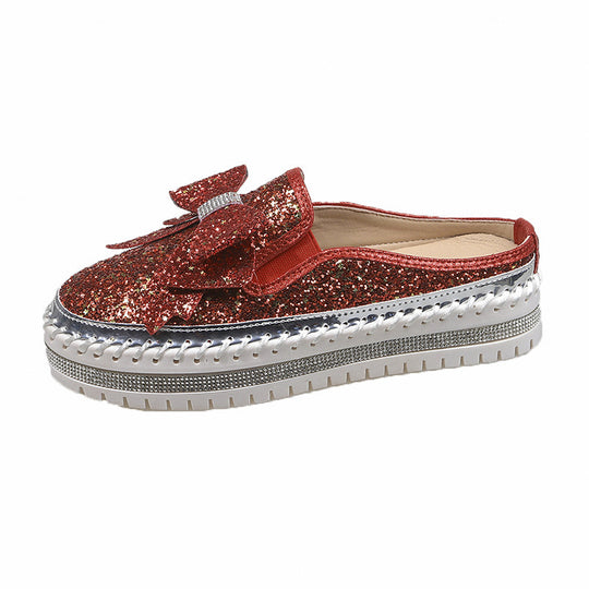Damen Glamouröse Slipper mit funkelndem Glitzer und dekorativem Schleifen-Detail R&B