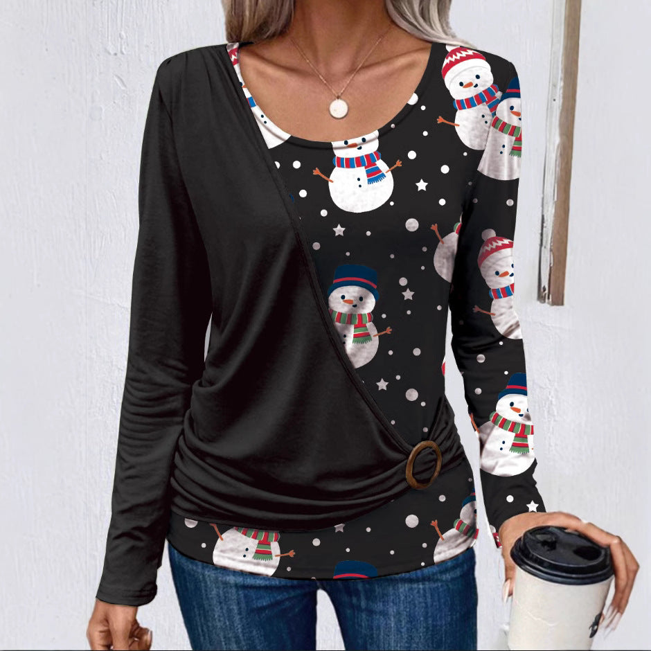 Damen Langarmshirt mit kreativem Weihnachtsdesign und praktischen Rüschendetails R&B
