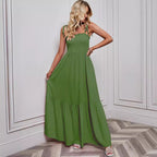 Damen Maxikleid mit elastischem Oberteil und voluminösem Rock