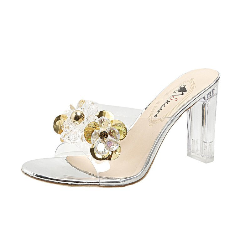 Damen glamouröse Mules mit floralem Strass-Schmuckdetail R&B