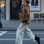 Damen Kunstpelzjacke mit voluminösen Ärmeln und luxuriösem Schnitt R&B