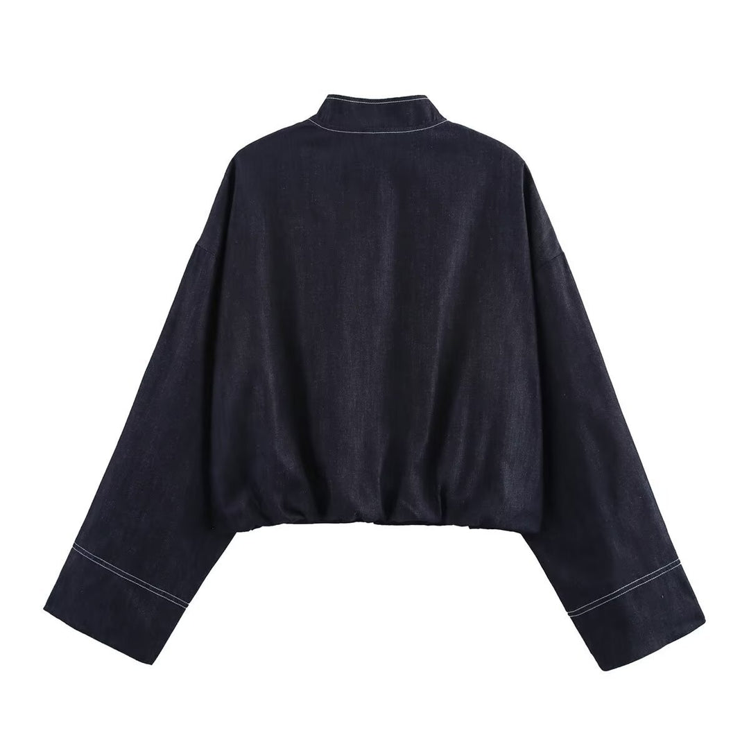 Damen cropped Denim-Jacke im lässigen Blouson-Stil mit Reißverschluss R&B