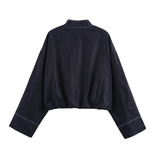 Damen cropped Denim-Jacke im lässigen Blouson-Stil mit Reißverschluss R&B