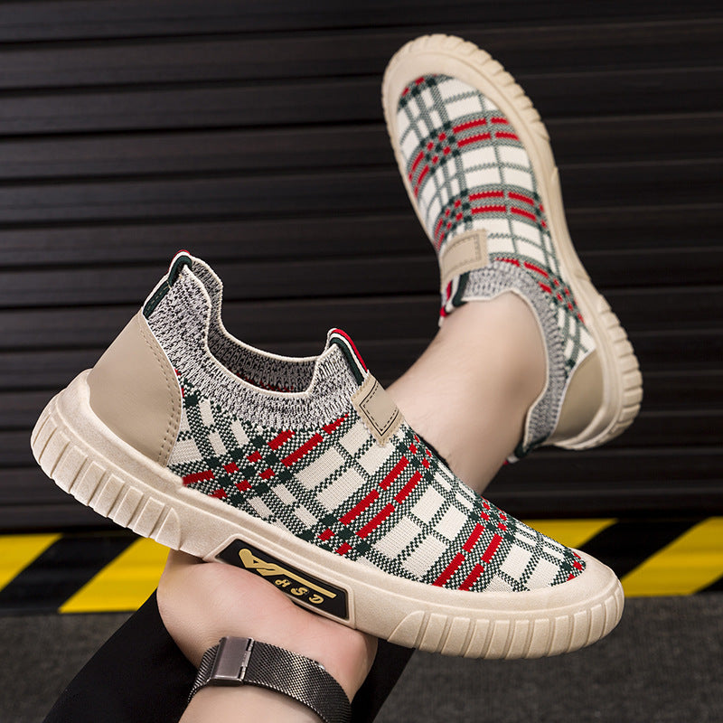 Damen Slip-On Freizeitschuhe mit elastischem Obermaterial und modischem Karomuster R&B