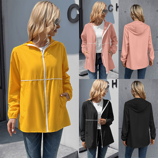 Damen leichte Regenjacke mit praktischer Kapuze und seitlichen Taschen R&B