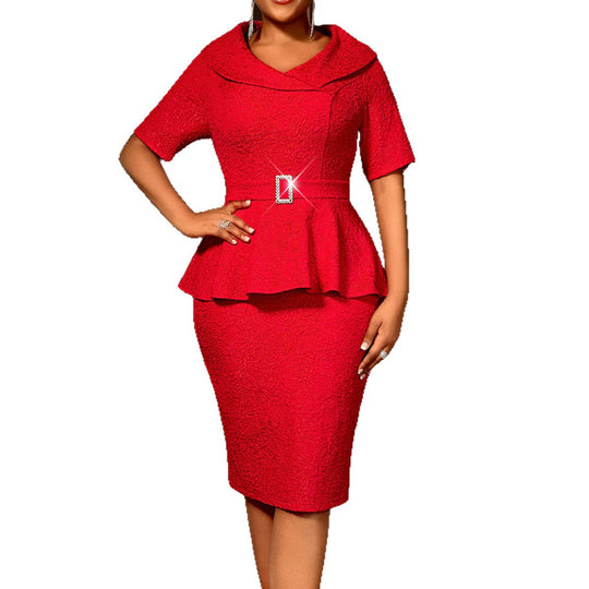 Damen figurbetontes Peplum-Kleid mit Raffinierter Taillierung R&B