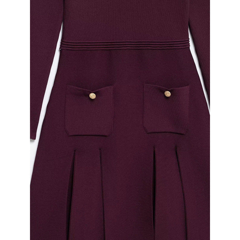 Damen Strickkleid mit dekorativen Knopfdetails und praktischen Taschen R&B