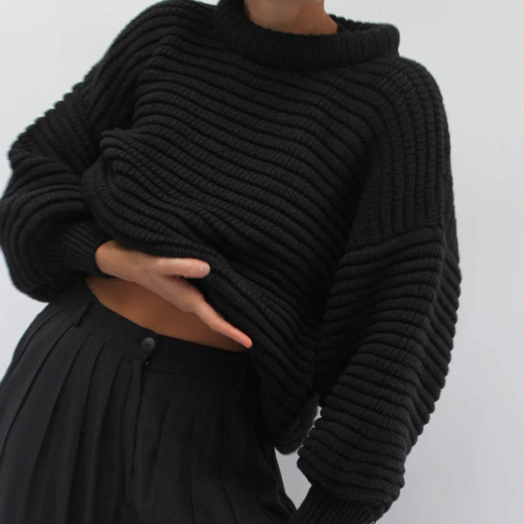 Damen lässiger Strickpullover mit Rollkragen und Rippstruktur R&B