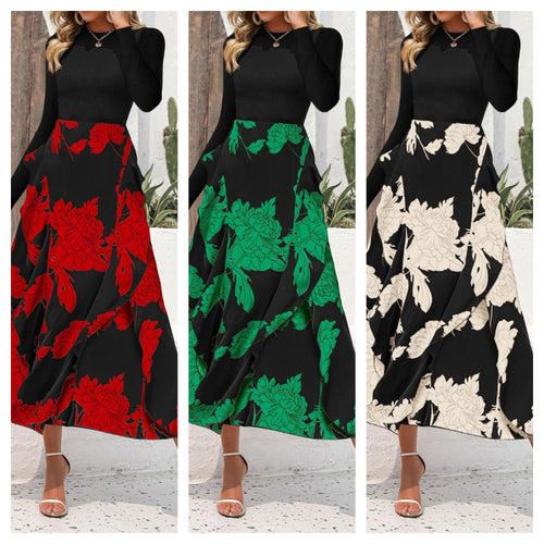 Damen Elegantes Maxikleid mit floralem Volant und langem Arm R&B