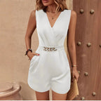 Damen Modischer Jumpsuit mit Taillengürtel und V-Ausschnitt R&B