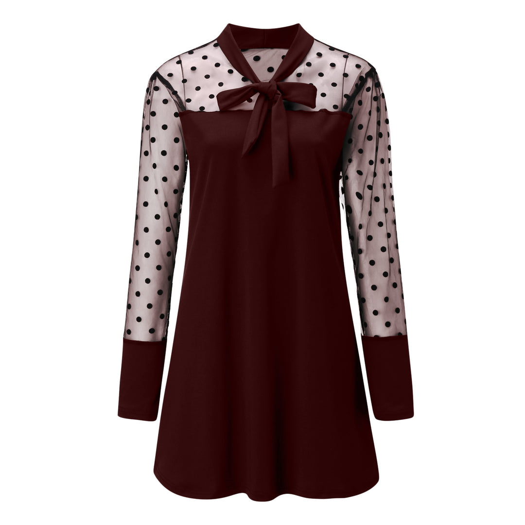 Damen Chiffonkleid mit eleganter Schleife und gepunktetem Design R&B