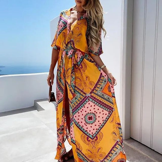 Damen Maxikleid mit buntem Muster R&B