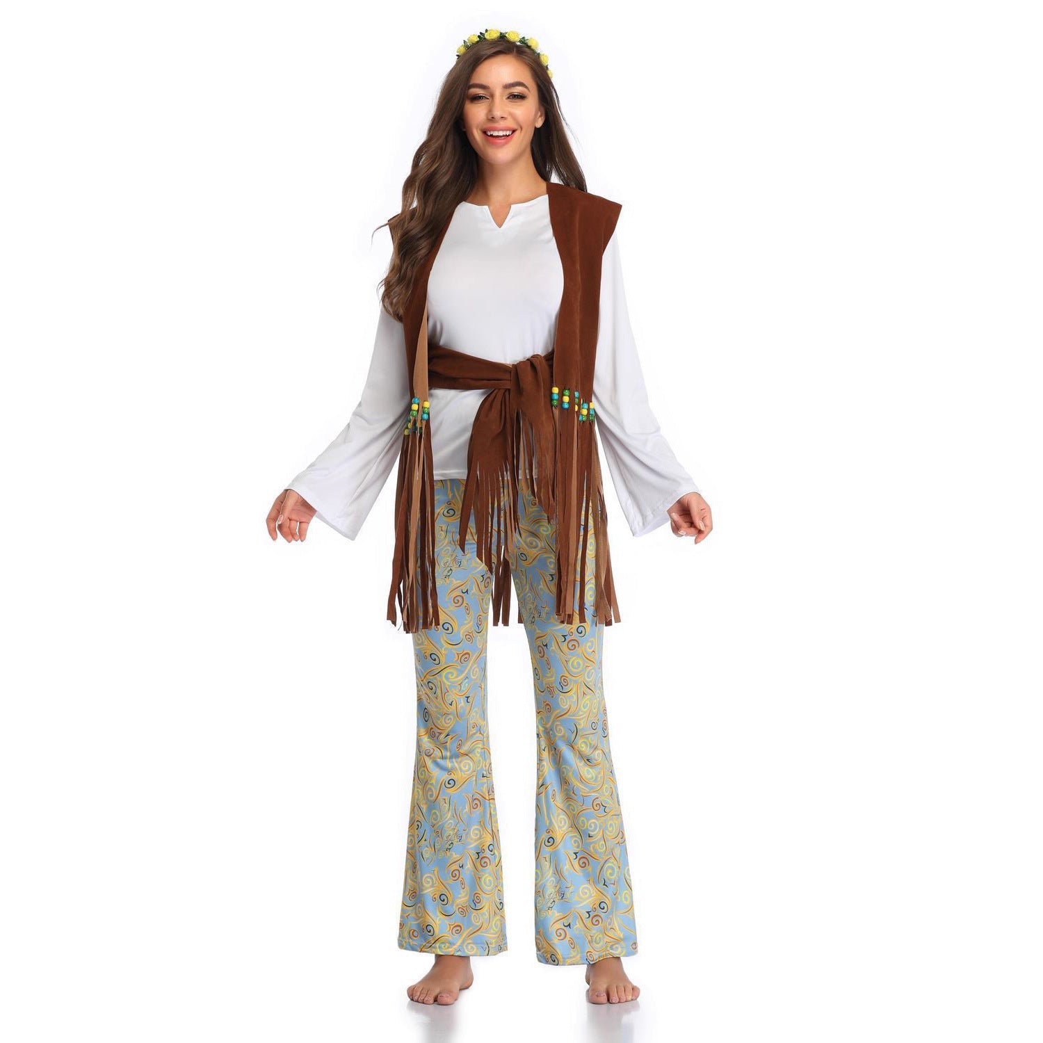 Herren Kostüm im Wildwest-Stil mit fransigem Weste und bunten Hosendetails R&B