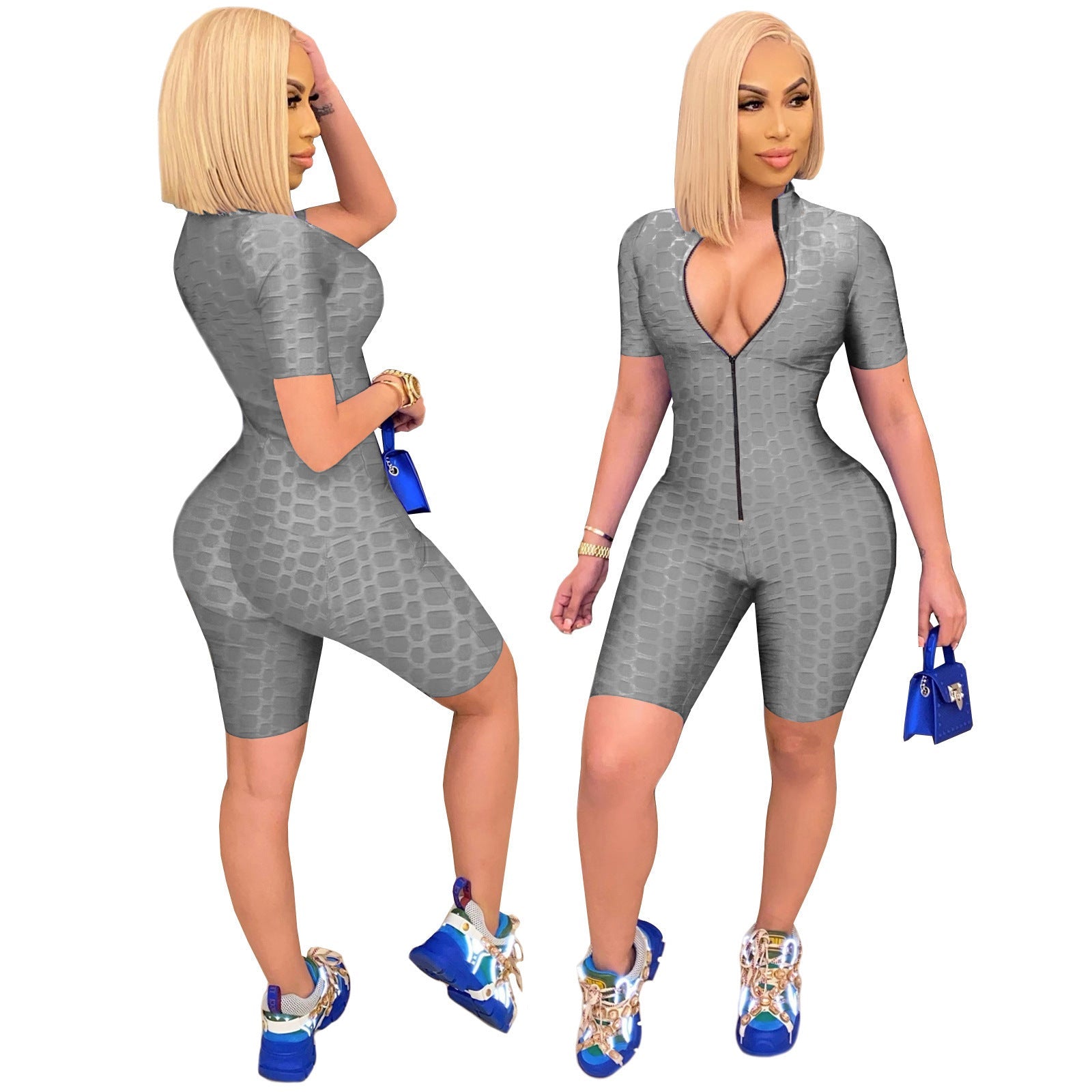 Damen Sportlicher Jumpsuit mit Reißverschluss und figurbetontem Schnitt R&B